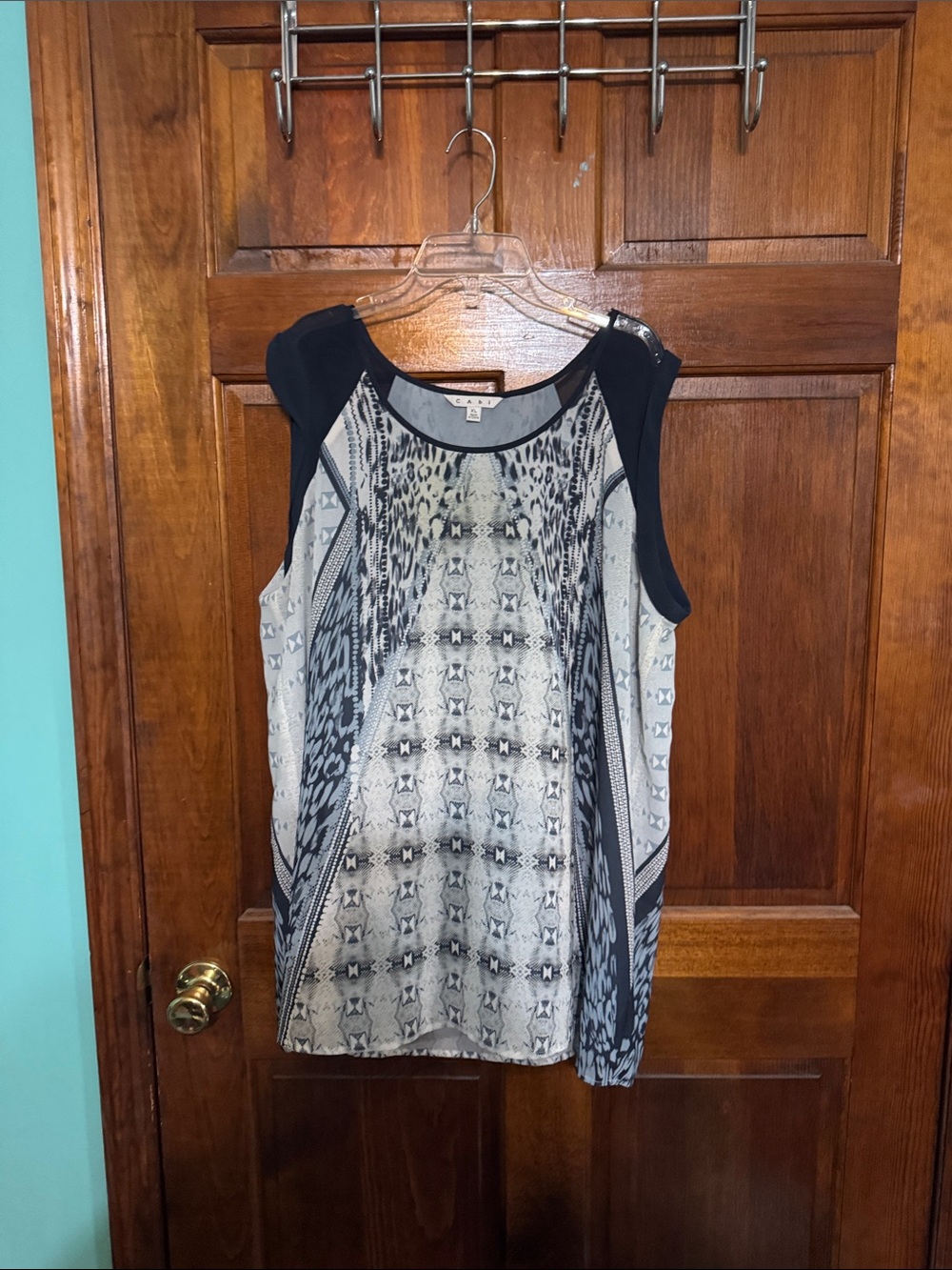CAbi Navy Sleeveless Printed Tank